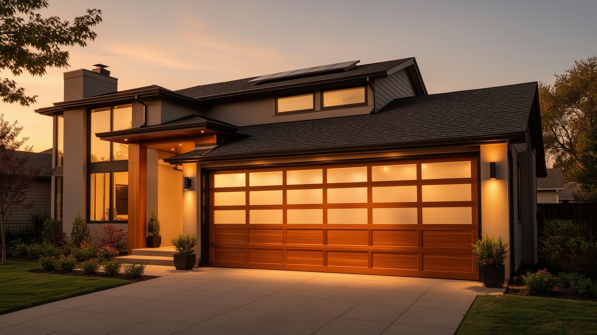 Modern custom garage door on beautiful home